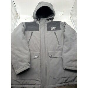 Reebok Hooded Winter Coat Jacket Mens Size XL Gray & Black Full Zip Pockets